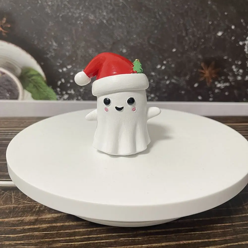 Kawaii Christmas Hat Ghost Figurine Cartoon Exquisite Christmas Ghost Resin Ornament Handmade Creative Ghost Car Ornament Car