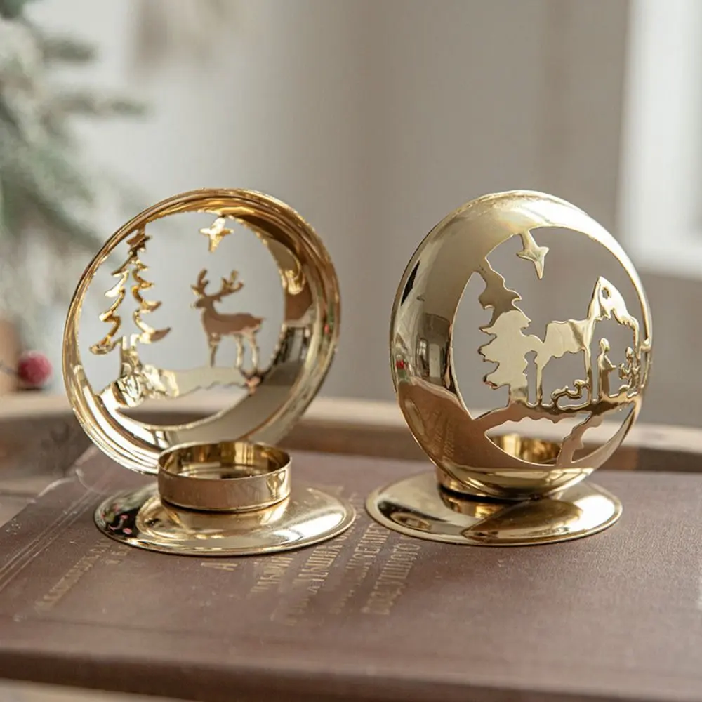 Nordic Style Christmas Candle Holder Deer Bell Christmas Tree Golden Iron Candlestick Candle Stand Tealight Holders