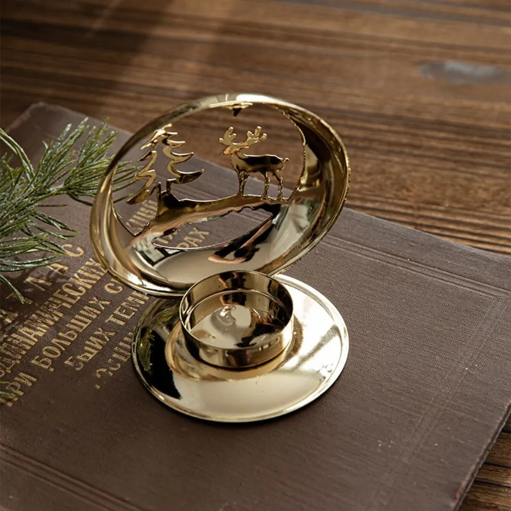 Nordic Style Christmas Candle Holder Deer Bell Christmas Tree Golden Iron Candlestick Candle Stand Tealight Holders