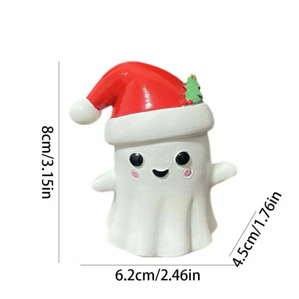 Kawaii Christmas Hat Ghost Figurine Cartoon Exquisite Christmas Ghost Resin Ornament Handmade Creative Ghost Car Ornament Car