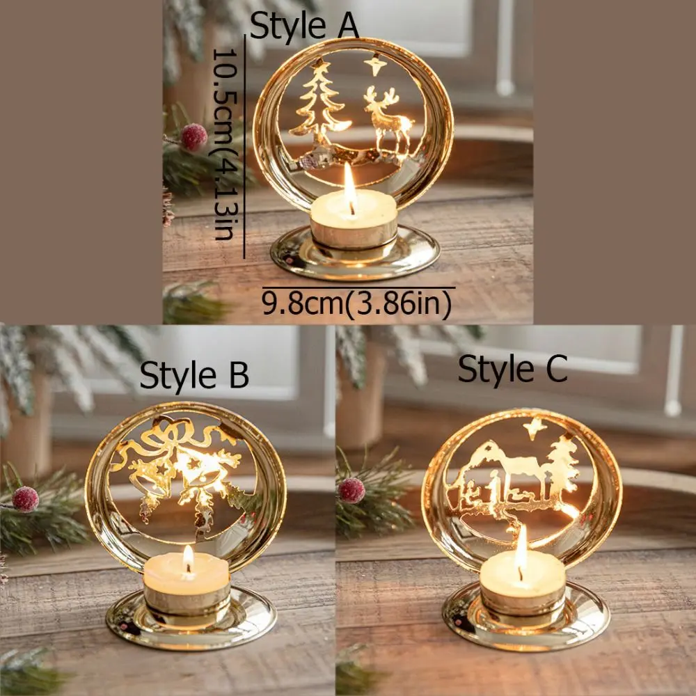 Nordic Style Christmas Candle Holder Deer Bell Christmas Tree Golden Iron Candlestick Candle Stand Tealight Holders