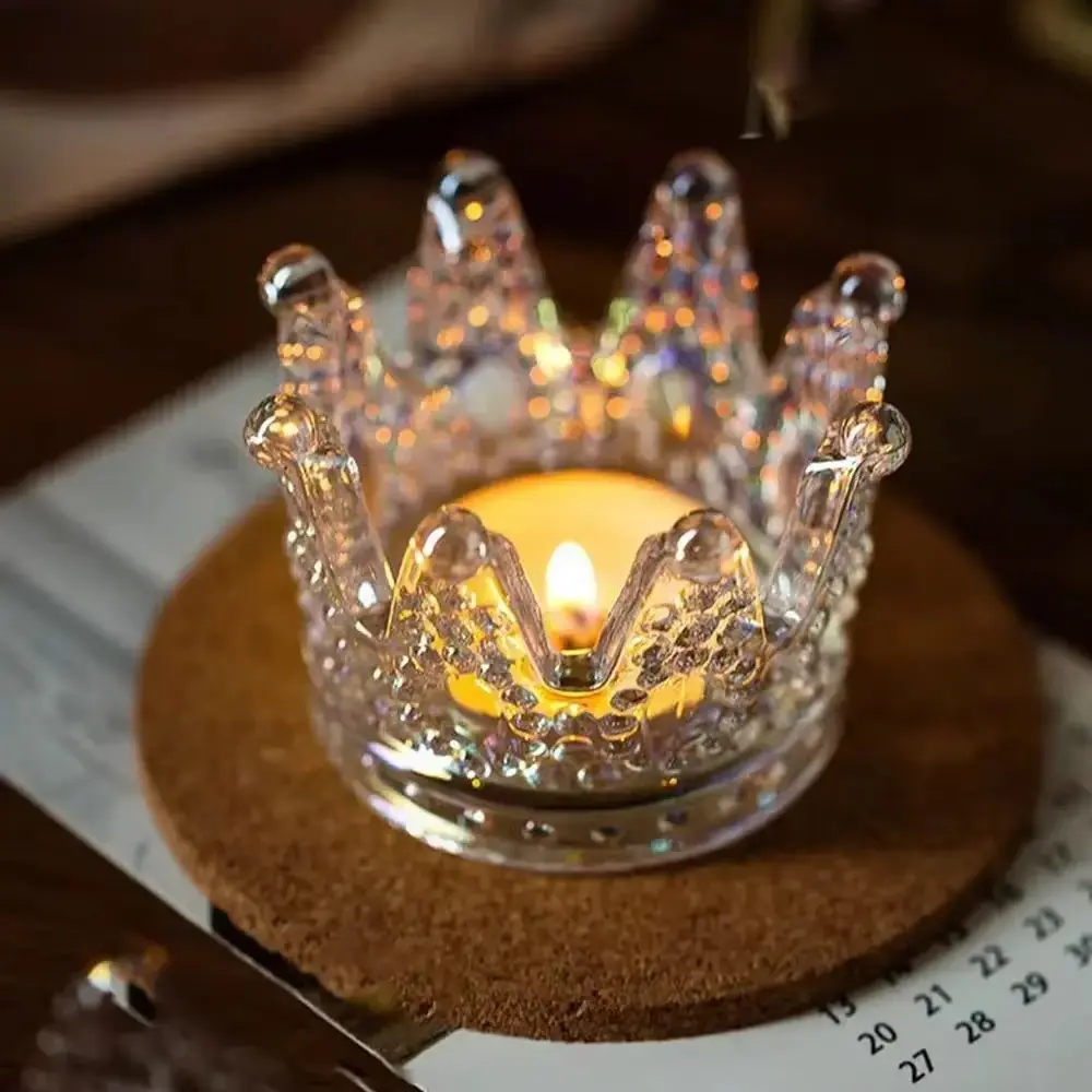 1/2Pcs Glass Crown Candle Holders Unique Safety Candlestick Stand Exquisite Glass Tea Light Holder Decoration Accessories