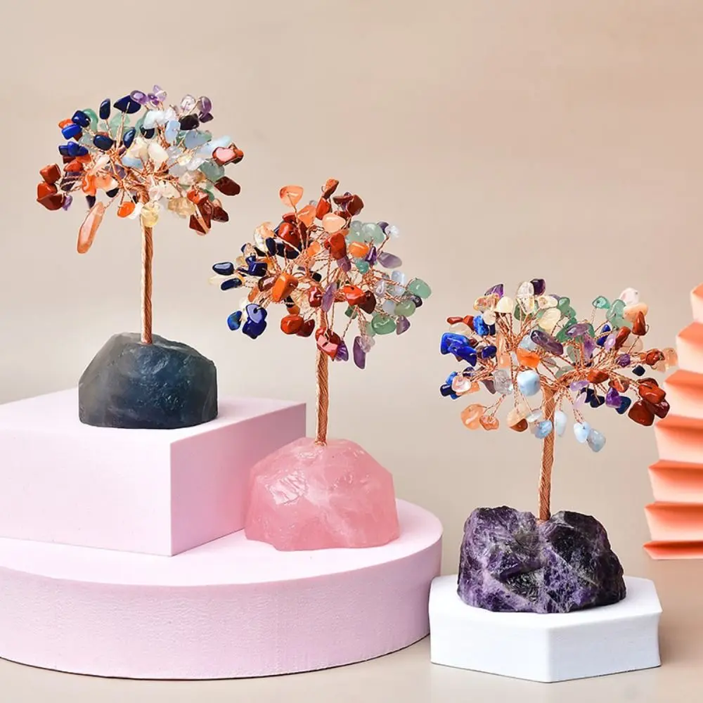 DIY Natural Crystal Tree Landscape With Base Crystal Feng Shui Trees Handwoven Stones Crafts Wealth Tree Ornaments