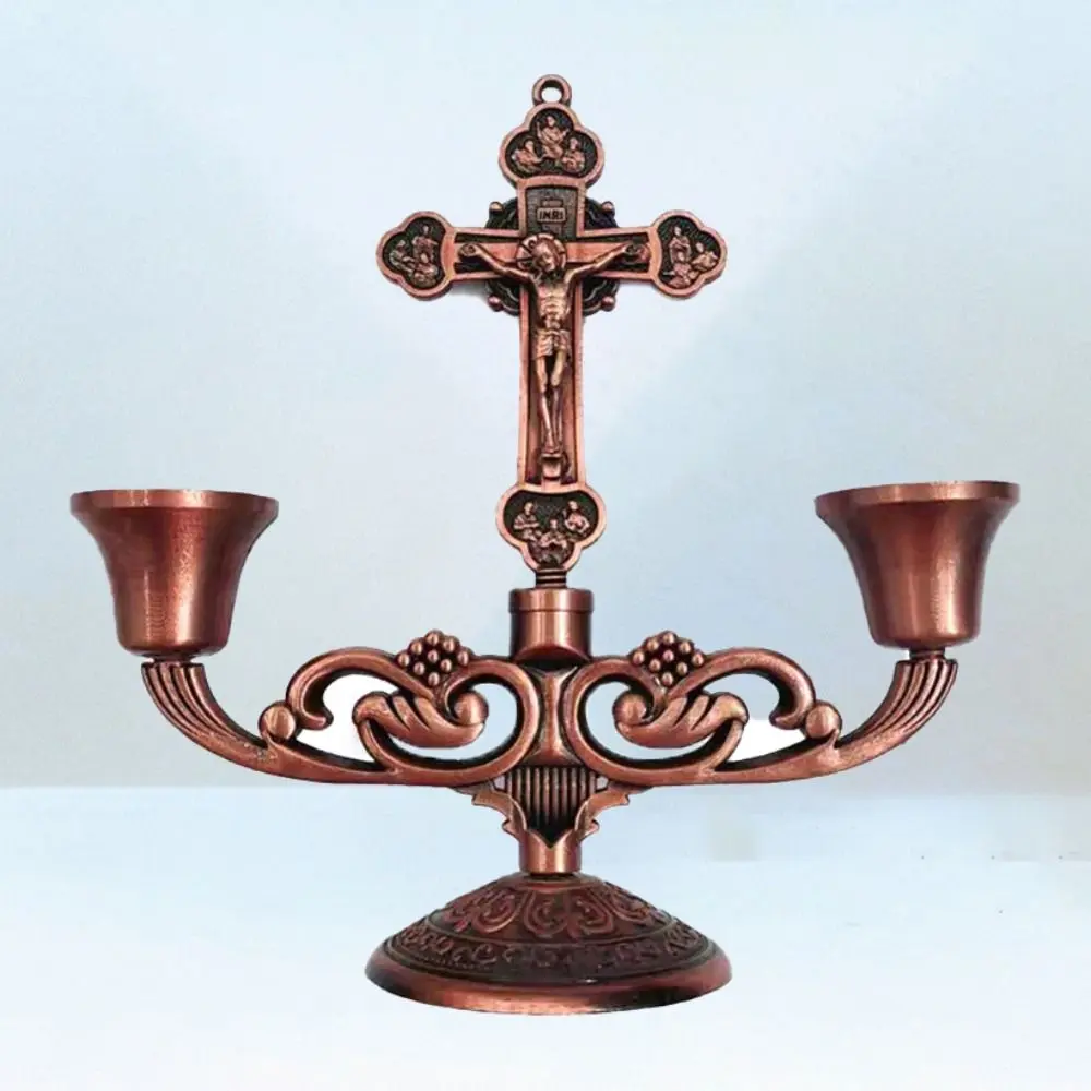 With Handle Christian Candle Holders Classical Anti-rust Crucifix Table Stand Easy to Carry Table Candlesticks Ornament
