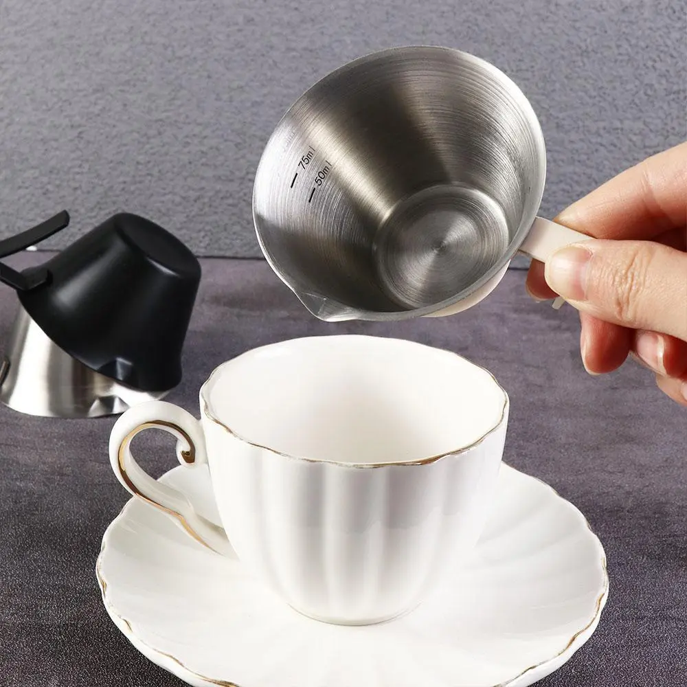 Stainless Steel Espresso Measuring Cup Ergonomic Handle with Scale Coffee Measuring Jug V-Shaped Spout 100ml Espresso Shot Pot