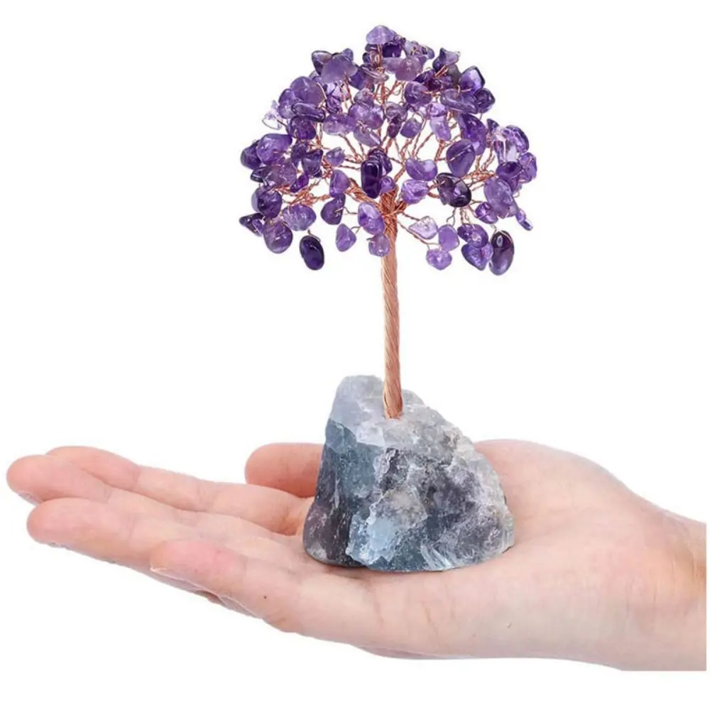 DIY Natural Crystal Tree Landscape With Base Crystal Feng Shui Trees Handwoven Stones Crafts Wealth Tree Ornaments