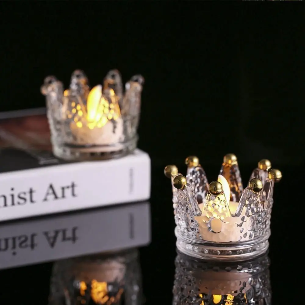 1/2Pcs Glass Crown Candle Holders Unique Safety Candlestick Stand Exquisite Glass Tea Light Holder Decoration Accessories