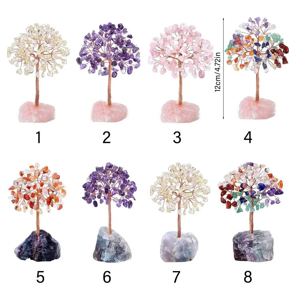 DIY Natural Crystal Tree Landscape With Base Crystal Feng Shui Trees Handwoven Stones Crafts Wealth Tree Ornaments