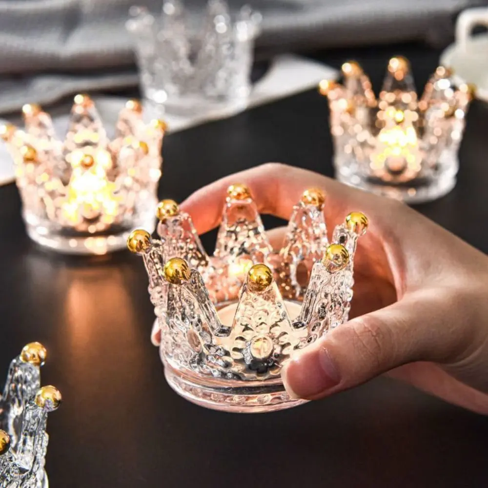 1/2Pcs Glass Crown Candle Holders Unique Safety Candlestick Stand Exquisite Glass Tea Light Holder Decoration Accessories