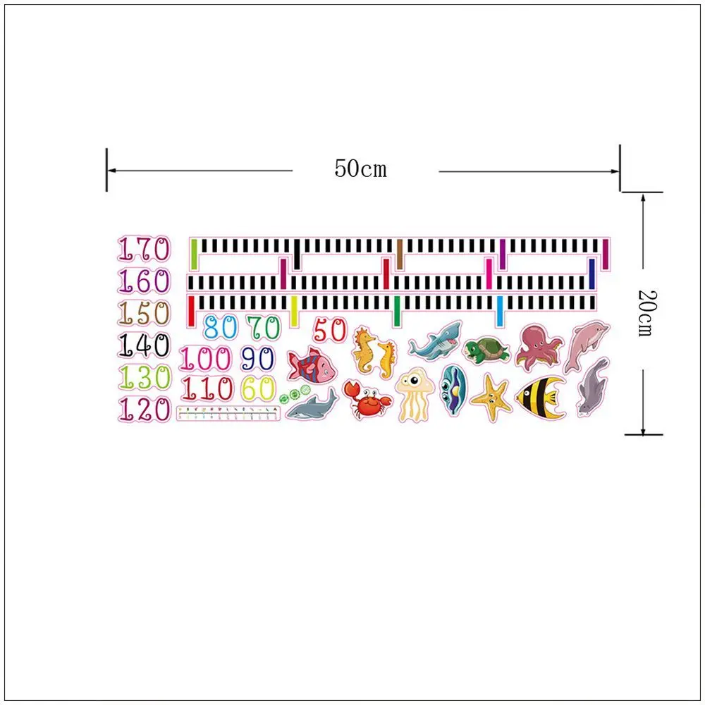 Sea Animal Sticker Chart Poster Mural Beautiful Wall Sticker Home Decor Measure Height