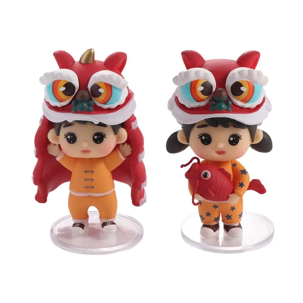 PVC Lion Dance Doll Ornament Lion Dance Koi Boy Girl Lion Dance Koi Boy Girl Doll Decoration Micro Landscape DIY Crafts
