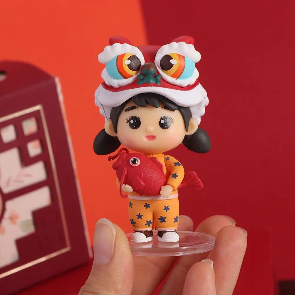 PVC Lion Dance Doll Ornament Lion Dance Koi Boy Girl Lion Dance Koi Boy Girl Doll Decoration Micro Landscape DIY Crafts