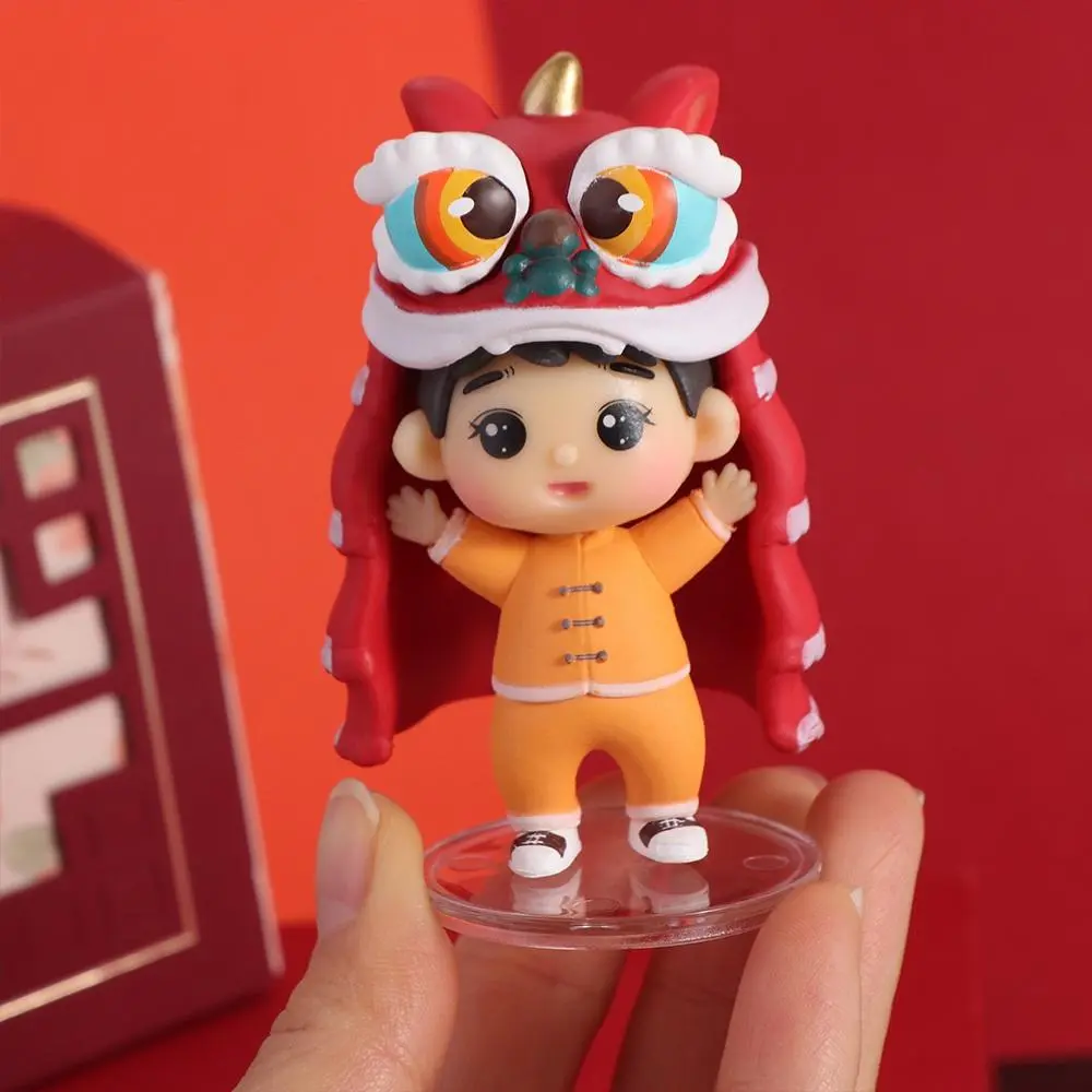 PVC Lion Dance Doll Ornament Lion Dance Koi Boy Girl Lion Dance Koi Boy Girl Doll Decoration Micro Landscape DIY Crafts