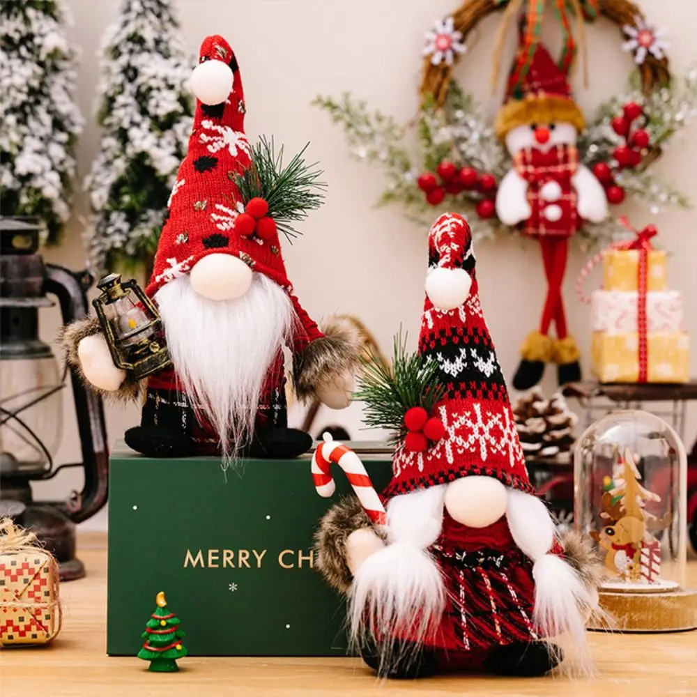Creative Knitted Christmas Crutch Doll Non-woven Crutch Faceless Elf Doll Oil Lamp European Dwarf Doll Ornaments Living Room