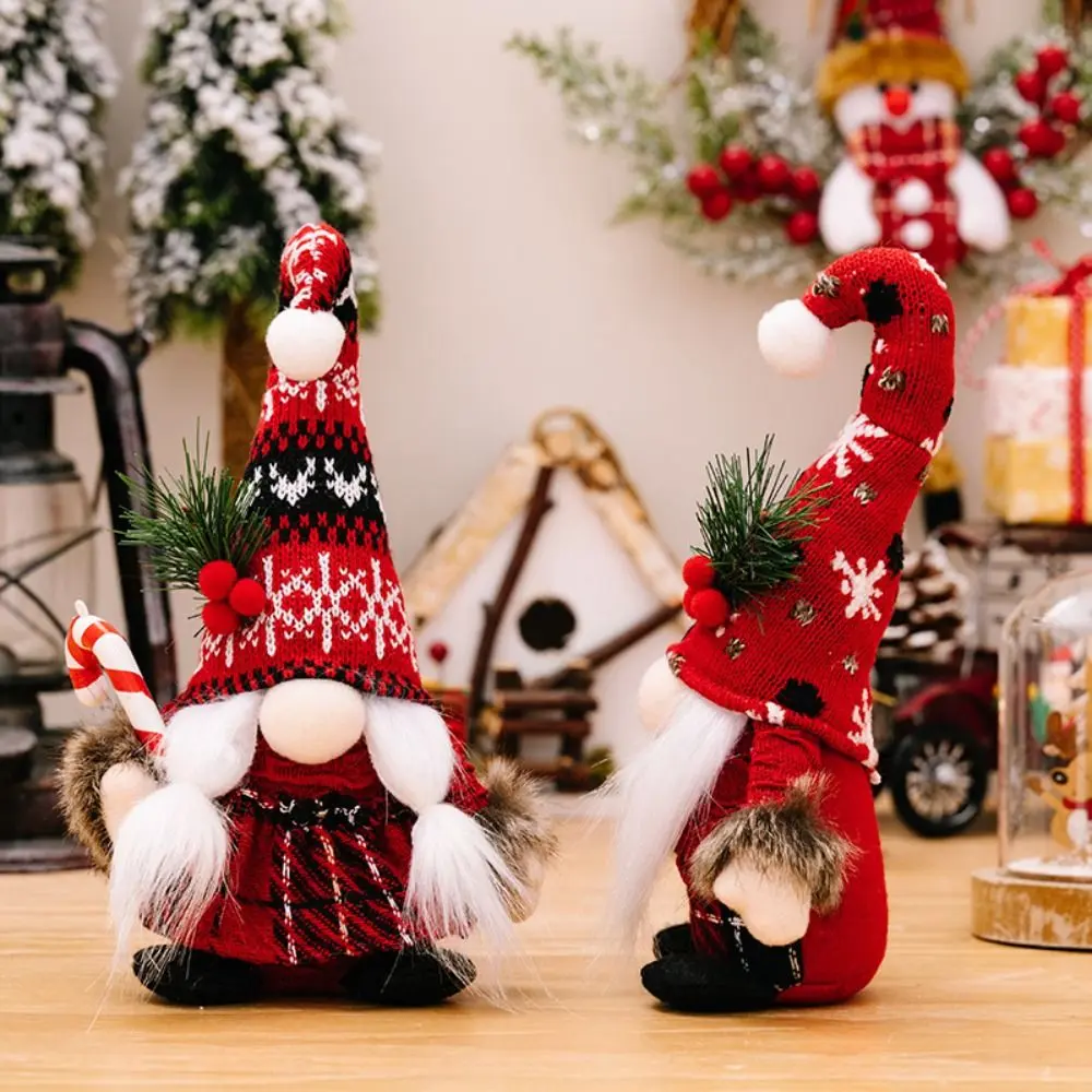 Creative Knitted Christmas Crutch Doll Non-woven Crutch Faceless Elf Doll Oil Lamp European Dwarf Doll Ornaments Living Room