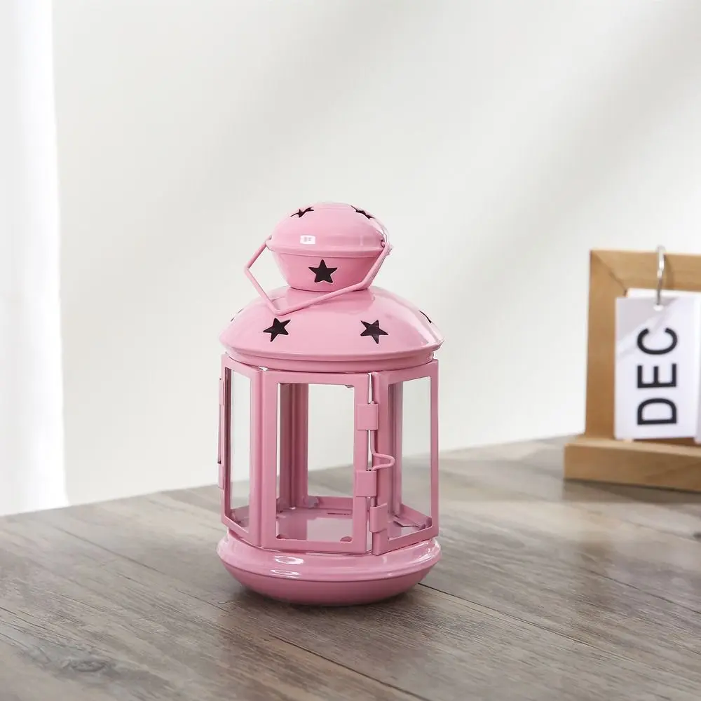 Wind-proof Hollow Star Candle Holder Wrought Iron Hanging Iron Wind Lamp DIY Candlestick Lantern Ornament Home Decor