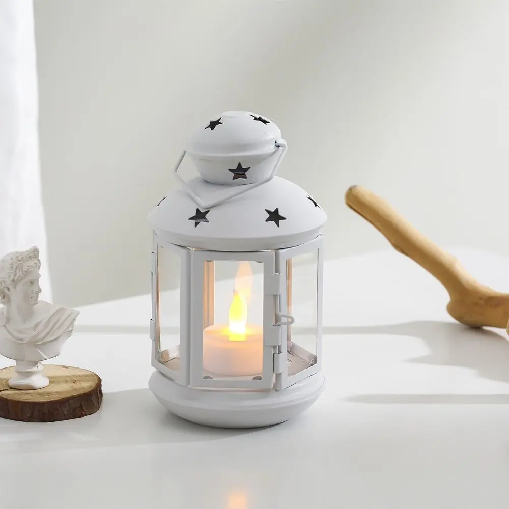Wind-proof Hollow Star Candle Holder Wrought Iron Hanging Iron Wind Lamp DIY Candlestick Lantern Ornament Home Decor