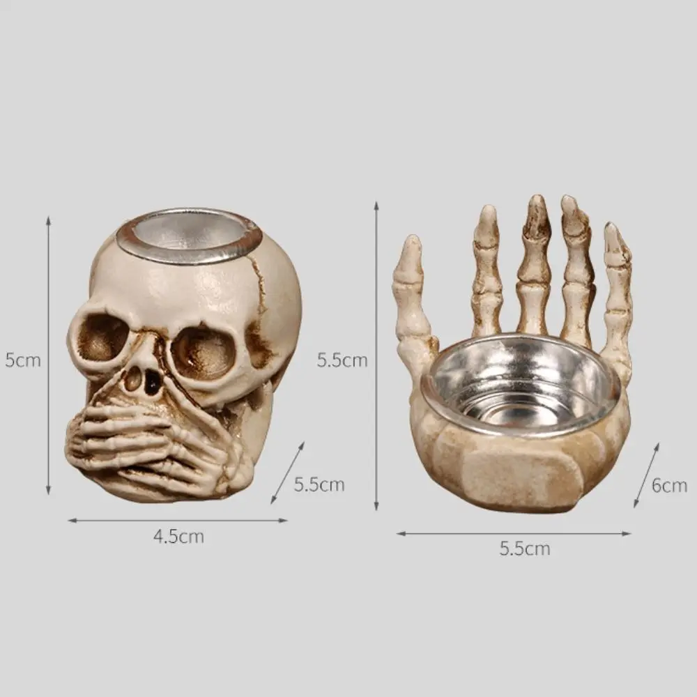 Resin Halloween Skull Candlestick with Built-in Metal Tray Drop-proof Skeleton Palm Candlestick High Temperature Resistance