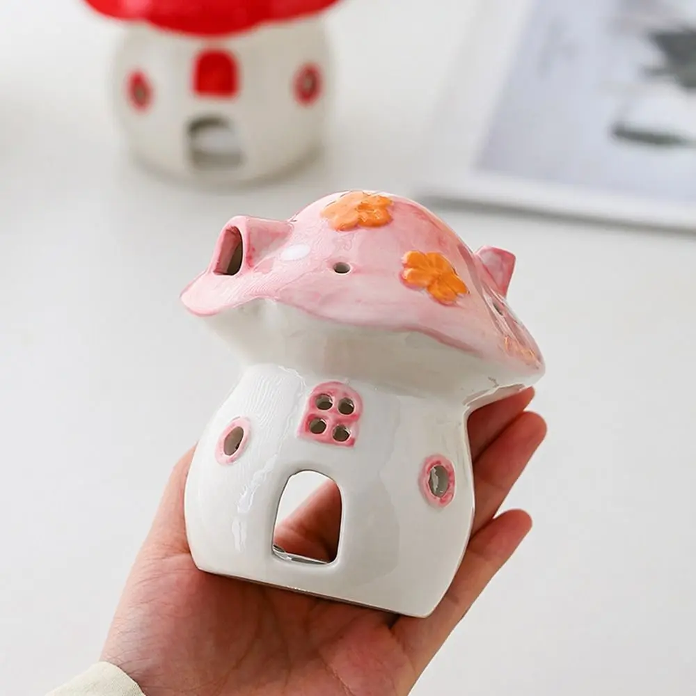 Cute Mushroom Candle Holder Romantic Cartoon Ceramic Aromatherapy Stove 3D Creative Candle Essential Oil Burner Coffee Shop