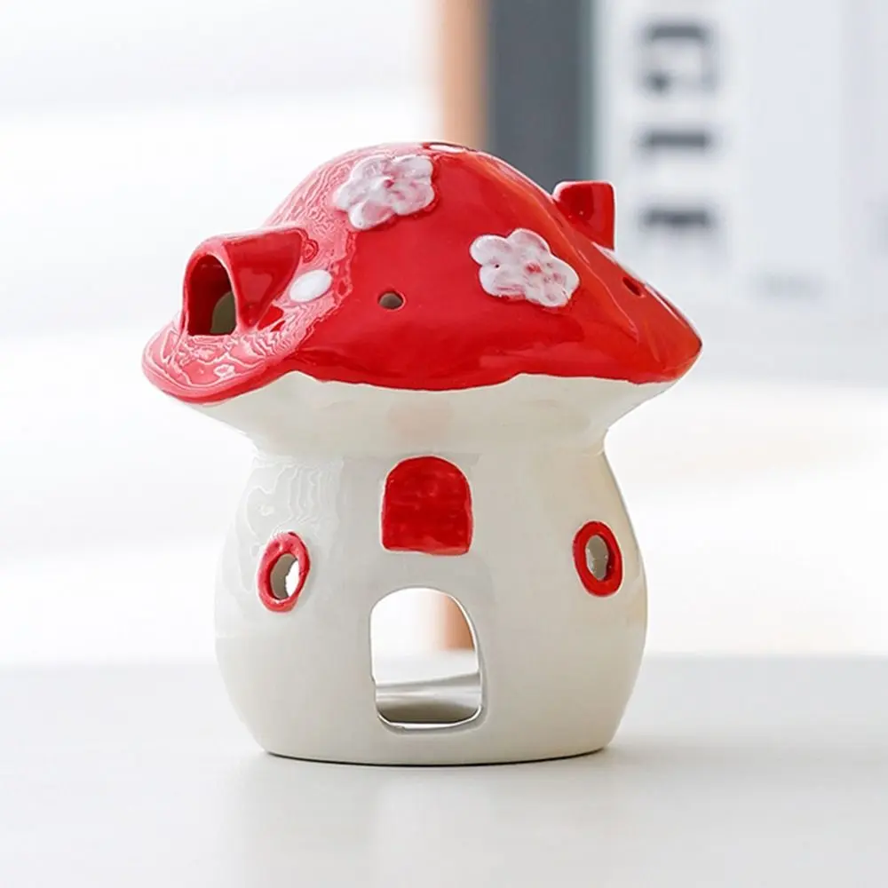 Cute Mushroom Candle Holder Romantic Cartoon Ceramic Aromatherapy Stove 3D Creative Candle Essential Oil Burner Coffee Shop