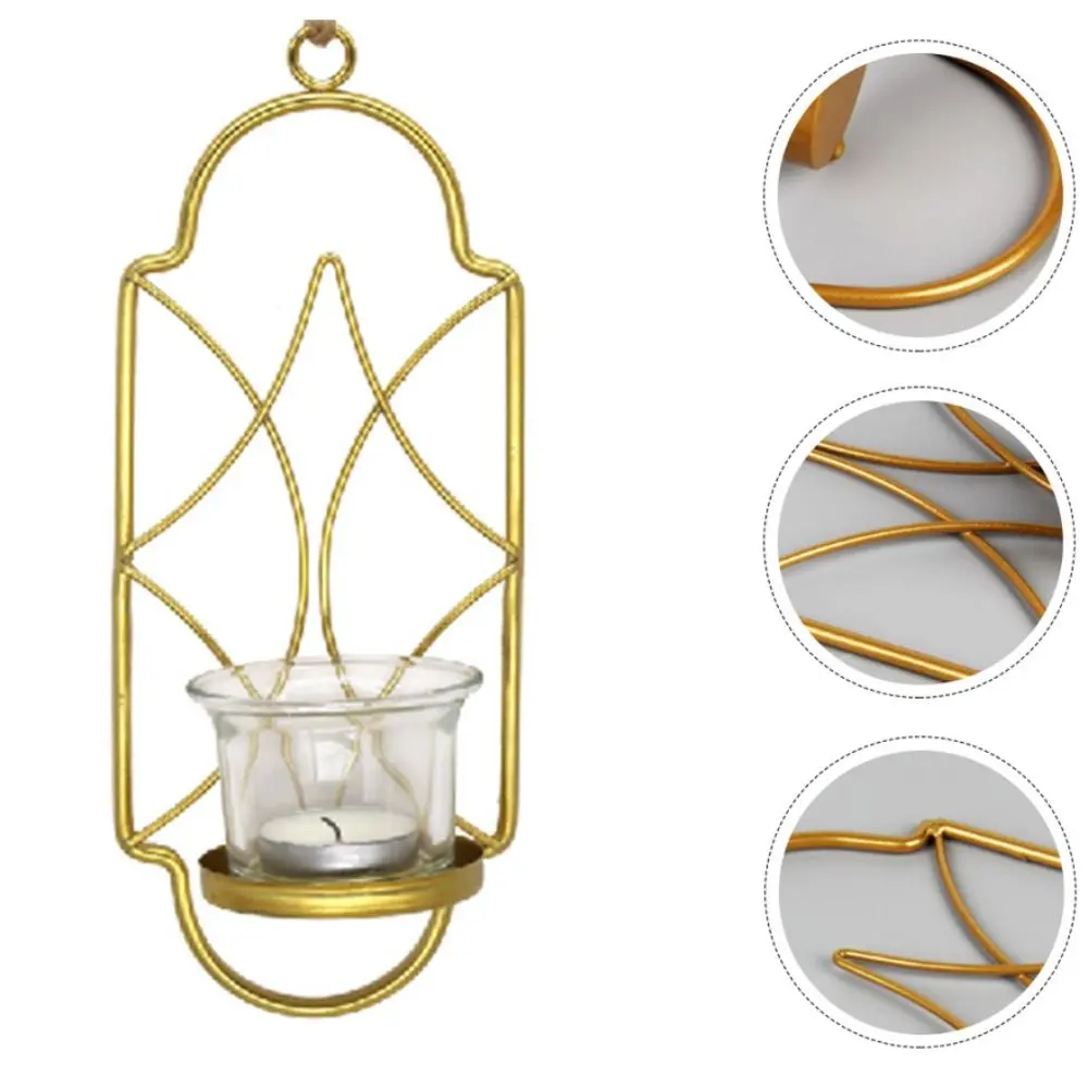 Wrought Iron Wall Mount Candle Stand Easy to Install Rustic Geometric Golden Candlestick Vintage Wall Tealight Holder