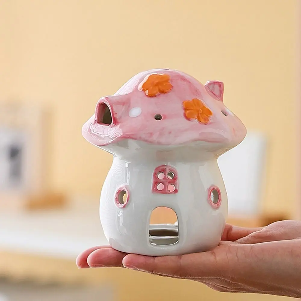 Cute Mushroom Candle Holder Romantic Cartoon Ceramic Aromatherapy Stove 3D Creative Candle Essential Oil Burner Coffee Shop