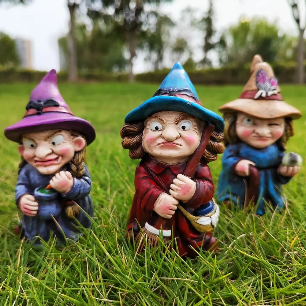 Crafts Resin Halloween Witch Sculpture Creative Funny Gnome Statues Cute Waterproof Garden Dwarf Figurine Children