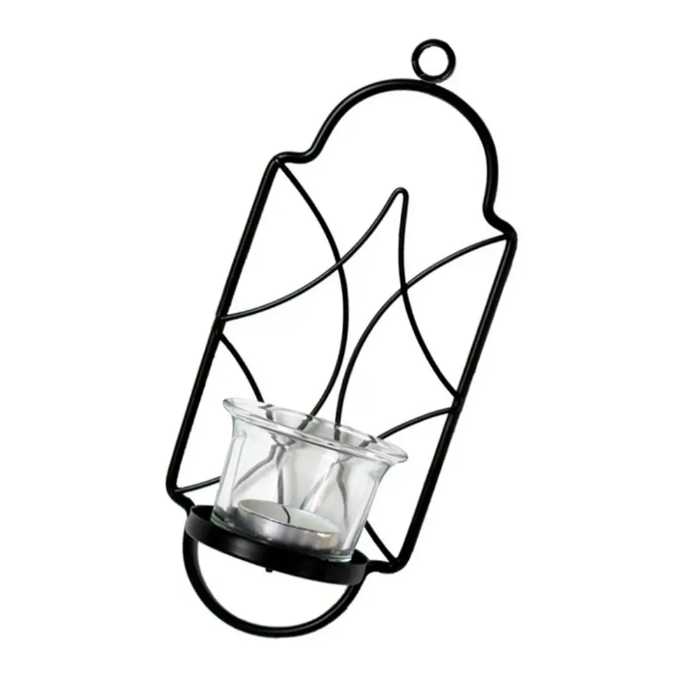 Wrought Iron Wall Mount Candle Stand Easy to Install Rustic Geometric Golden Candlestick Vintage Wall Tealight Holder