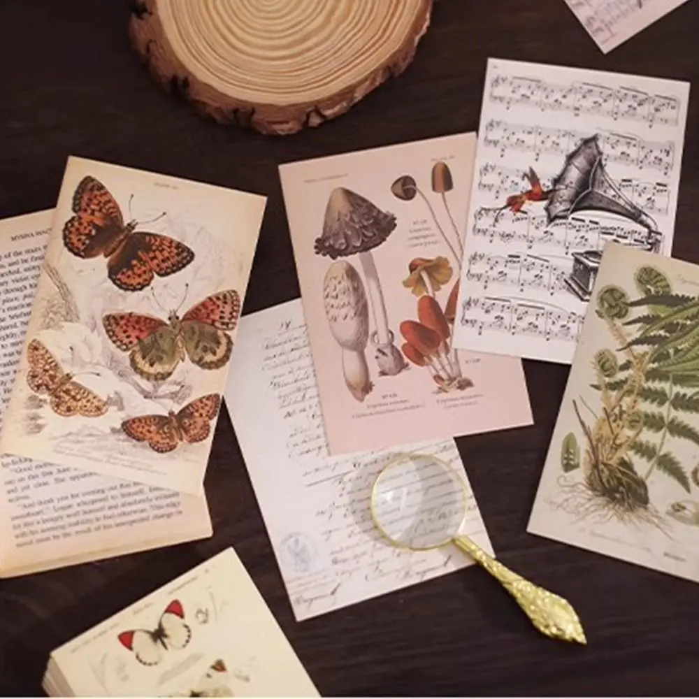 30Sheets Retro Style Plant Wall Collage Kit INS Butterfly Wall Poster Greeting Cards DIY Artistic Decorative Postcards
