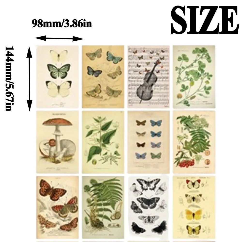 30Sheets Retro Style Plant Wall Collage Kit INS Butterfly Wall Poster Greeting Cards DIY Artistic Decorative Postcards