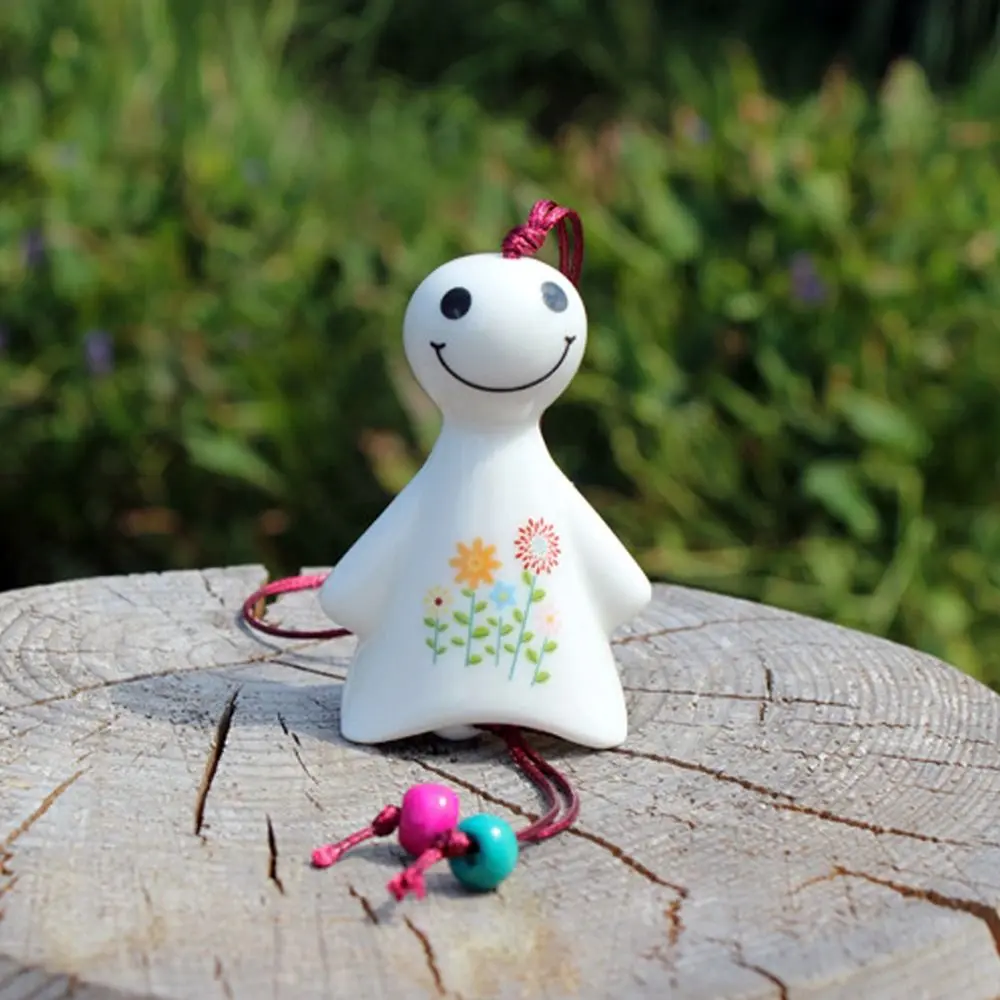 Cartoon Sunny Dolls Wind Chimes Handmade Cute Smile Doll Wind Chimes Japanese Antique Hanging Porcelain Wind Chimes