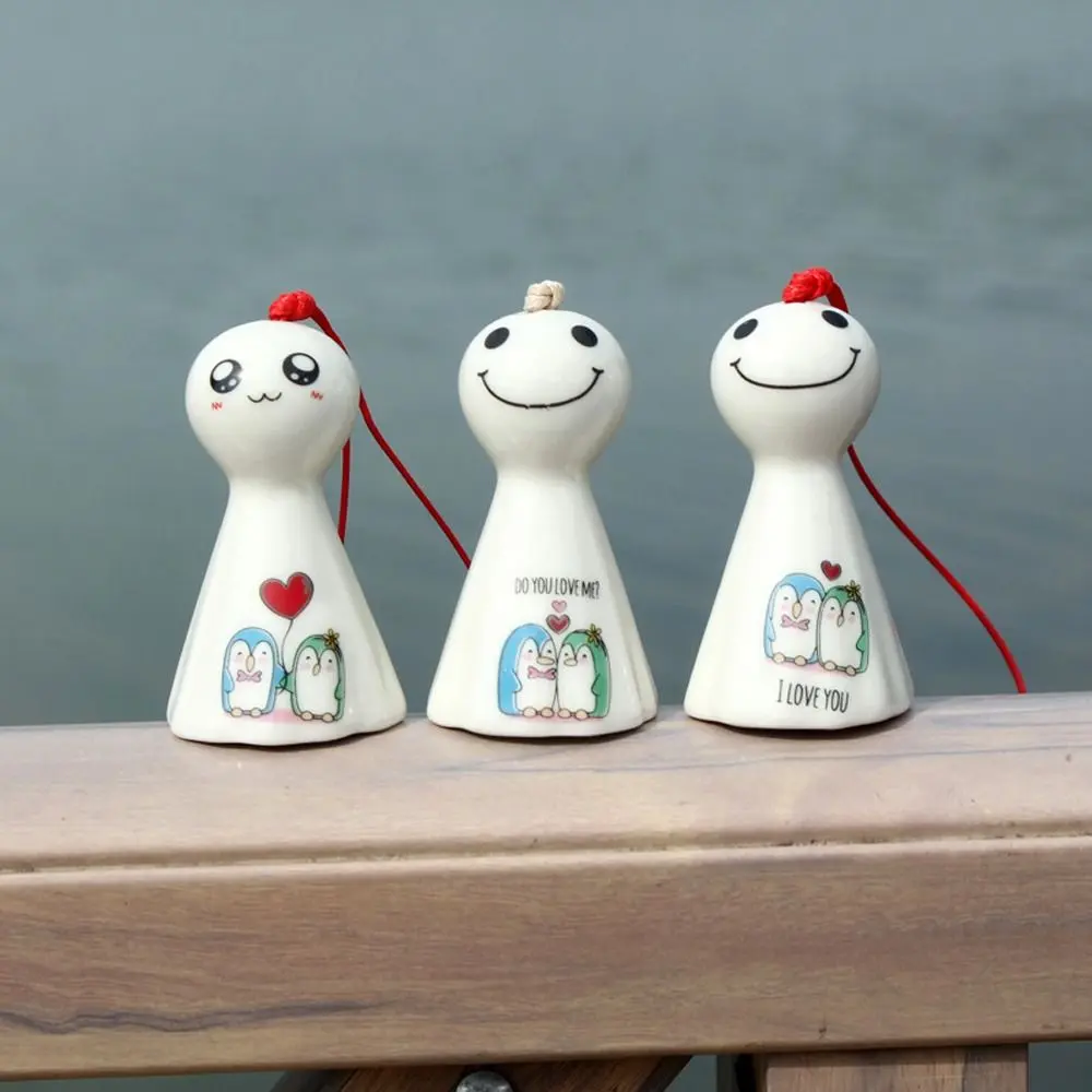 Cartoon Sunny Dolls Wind Chimes Handmade Cute Smile Doll Wind Chimes Japanese Antique Hanging Porcelain Wind Chimes