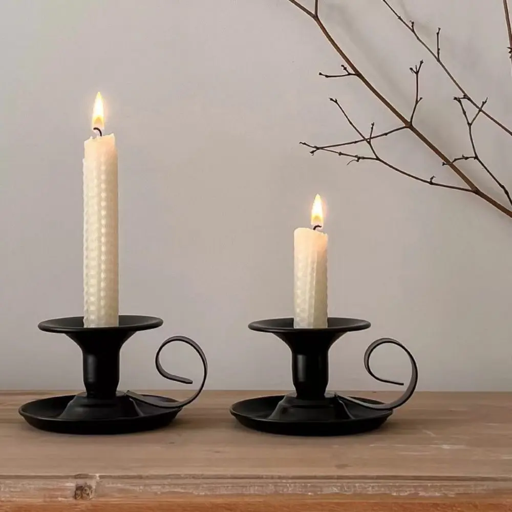 Romantic Iron Candlestick Stand Small Iron Art Teacup Candle Holder Ancient Design Wedding Candle Tray Dinning Decor
