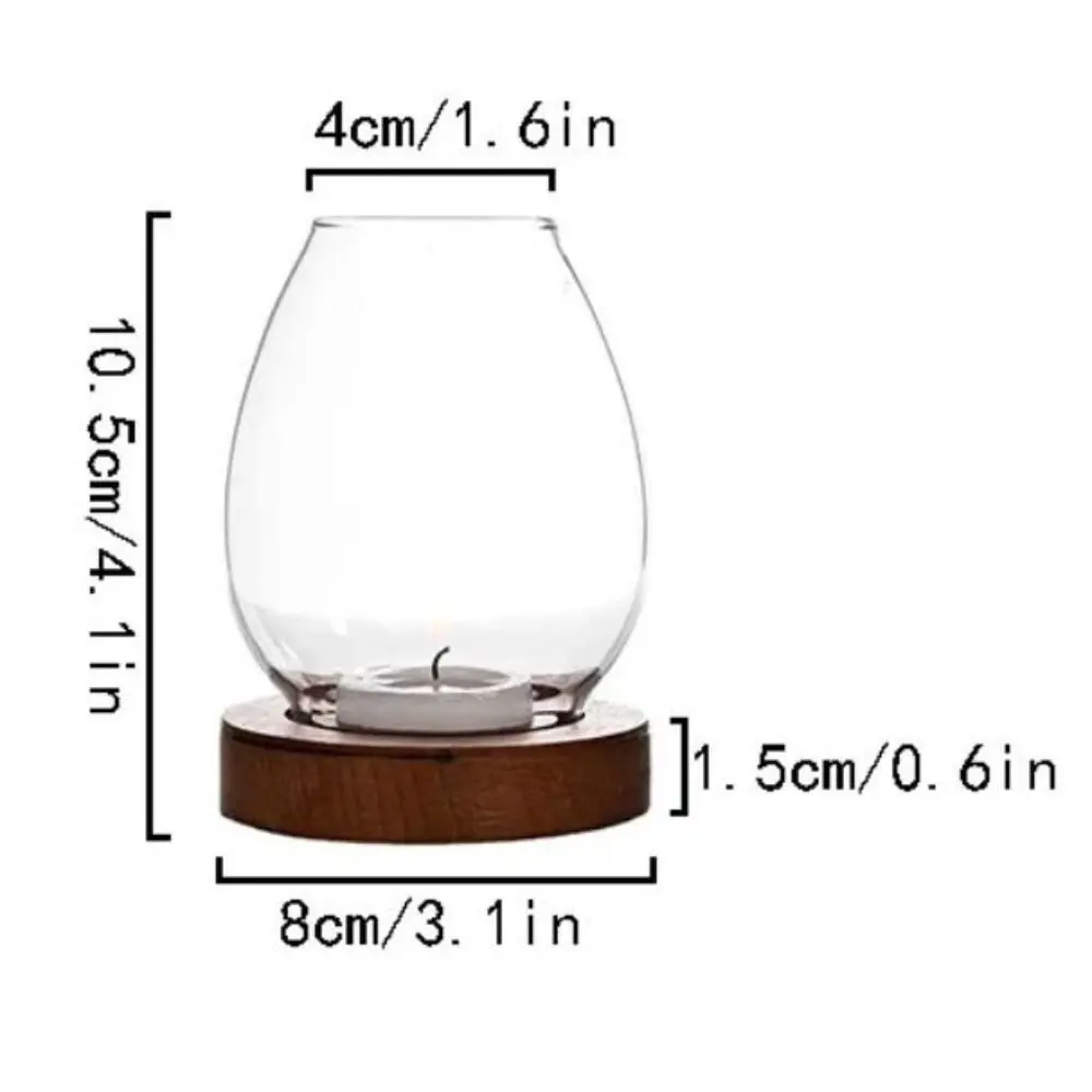 Glass Candlesticks with Cup Cover Round with Wood Base Candle Holders European Style Home Decor Table Decoration Ornaments