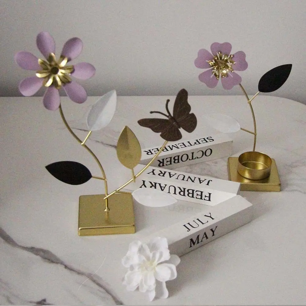 Creative Iron Crafts Floral Candle Holder Romantic Decorative Butterfly Flower Stand Unique Metal Tealight Holder Dining Table