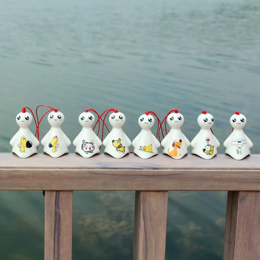 Cartoon Sunny Dolls Wind Chimes Handmade Cute Smile Doll Wind Chimes Japanese Antique Hanging Porcelain Wind Chimes