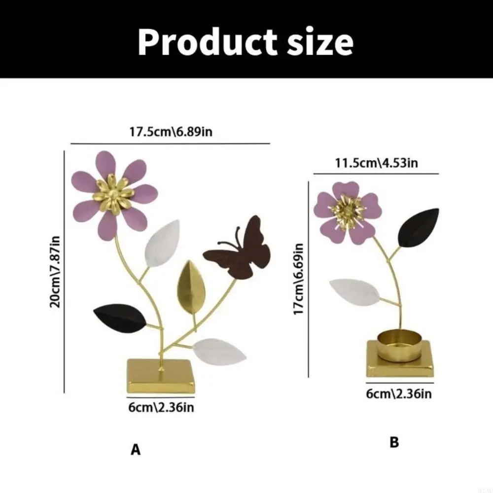 Creative Iron Crafts Floral Candle Holder Romantic Decorative Butterfly Flower Stand Unique Metal Tealight Holder Dining Table