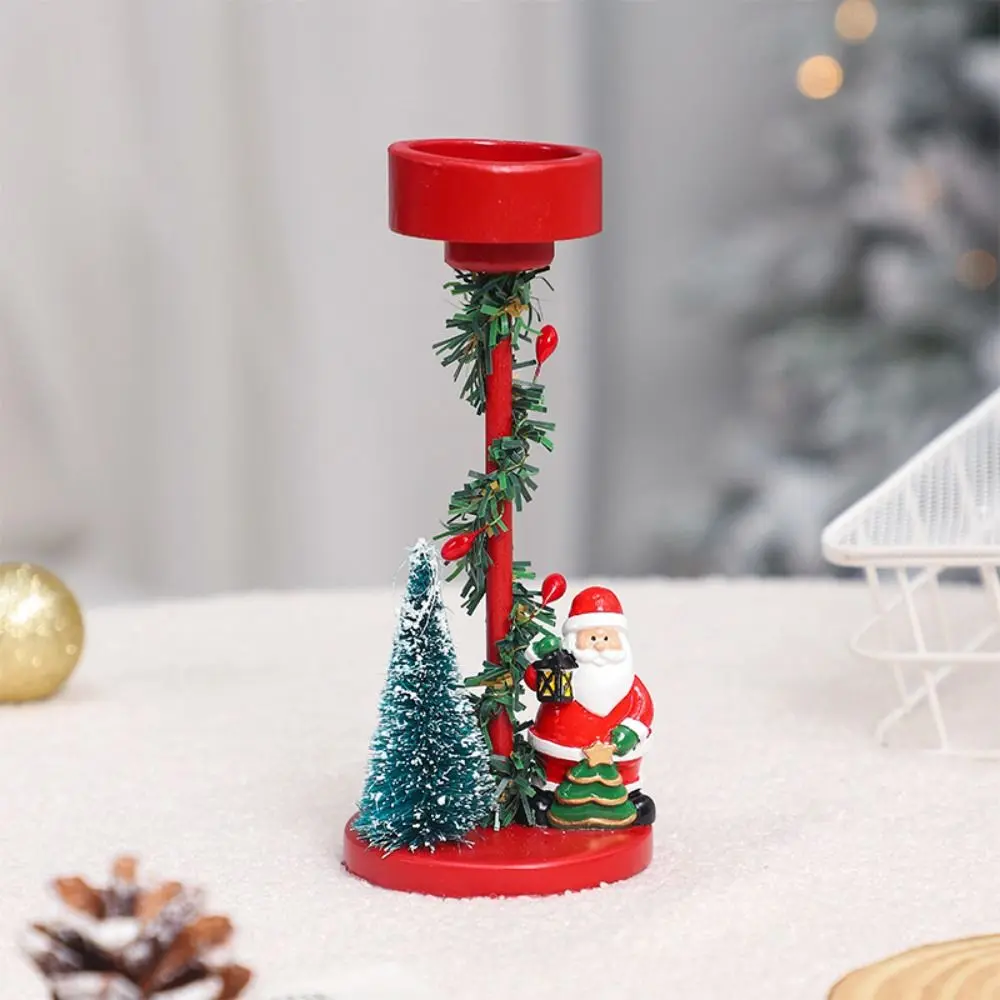 Resin Christmas Tree Candle Stand Anti Slip Snowman Elk Santa Claus Candle Holders Cartoon Festival Tea Light Candle Stand