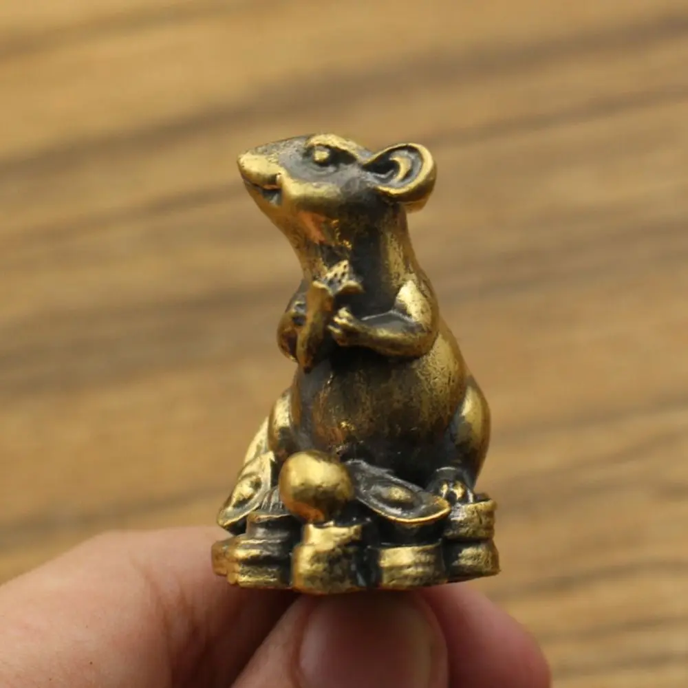 Creative Chinese Rat Miniatures Traditional Mouse Love Corn Zodiac Mouse Figurines Pure Copper Mouse Love Corn Ornaments Home