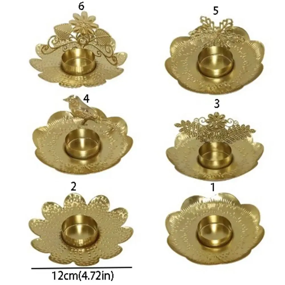 Retro 3D Floral Candle Stand Exquisite Unique Gold Candle Holder With Pattern Iron Candle Holder Living Room