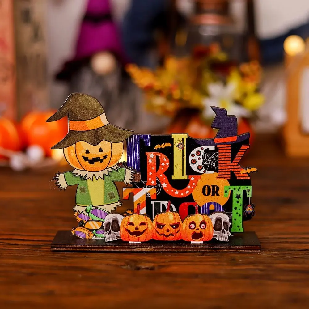 4-style 3D Halloween Wooden Ornaments Cartoon Handicraft Ghost Desktop Ornament Cute Halloween Decoration Props Desk