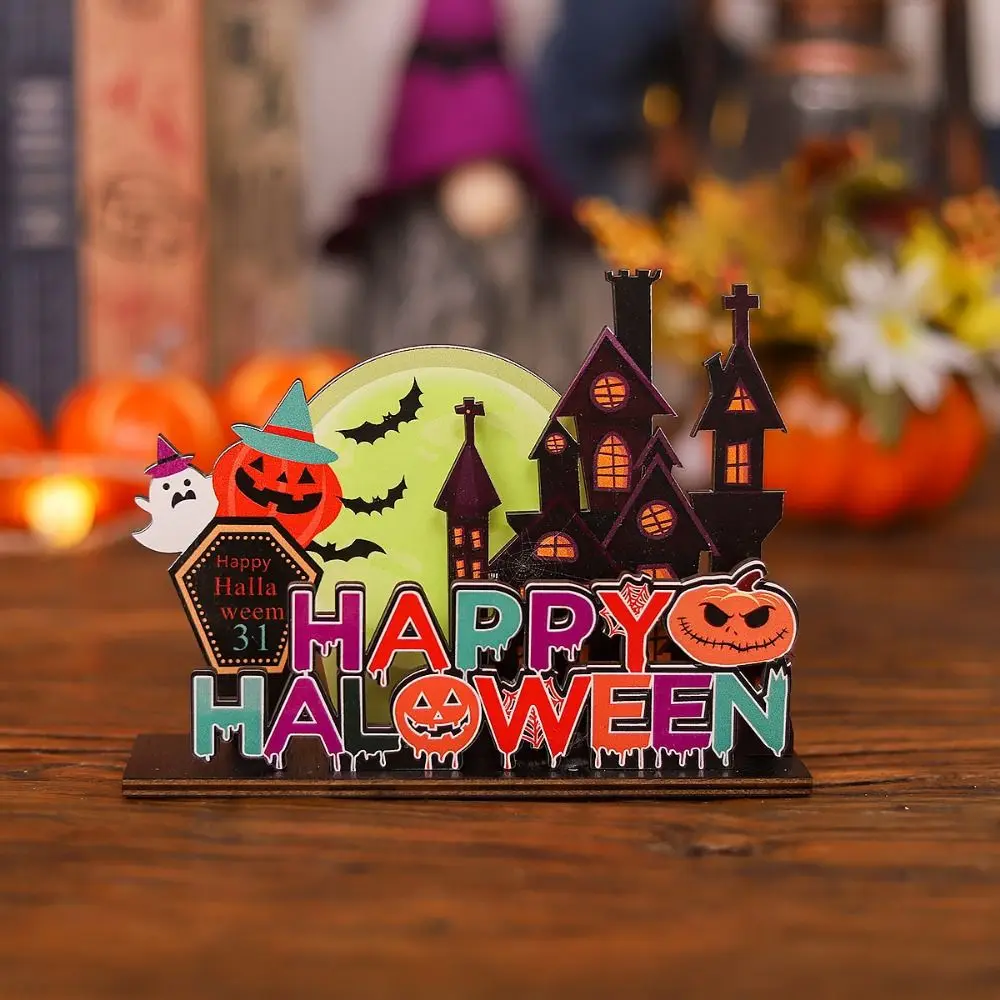 4-style 3D Halloween Wooden Ornaments Cartoon Handicraft Ghost Desktop Ornament Cute Halloween Decoration Props Desk