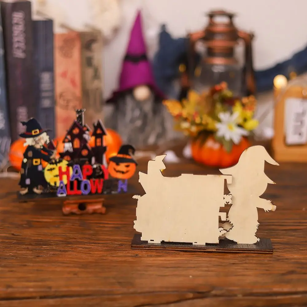 4-style 3D Halloween Wooden Ornaments Cartoon Handicraft Ghost Desktop Ornament Cute Halloween Decoration Props Desk