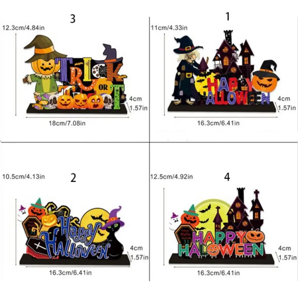 4-style 3D Halloween Wooden Ornaments Cartoon Handicraft Ghost Desktop Ornament Cute Halloween Decoration Props Desk