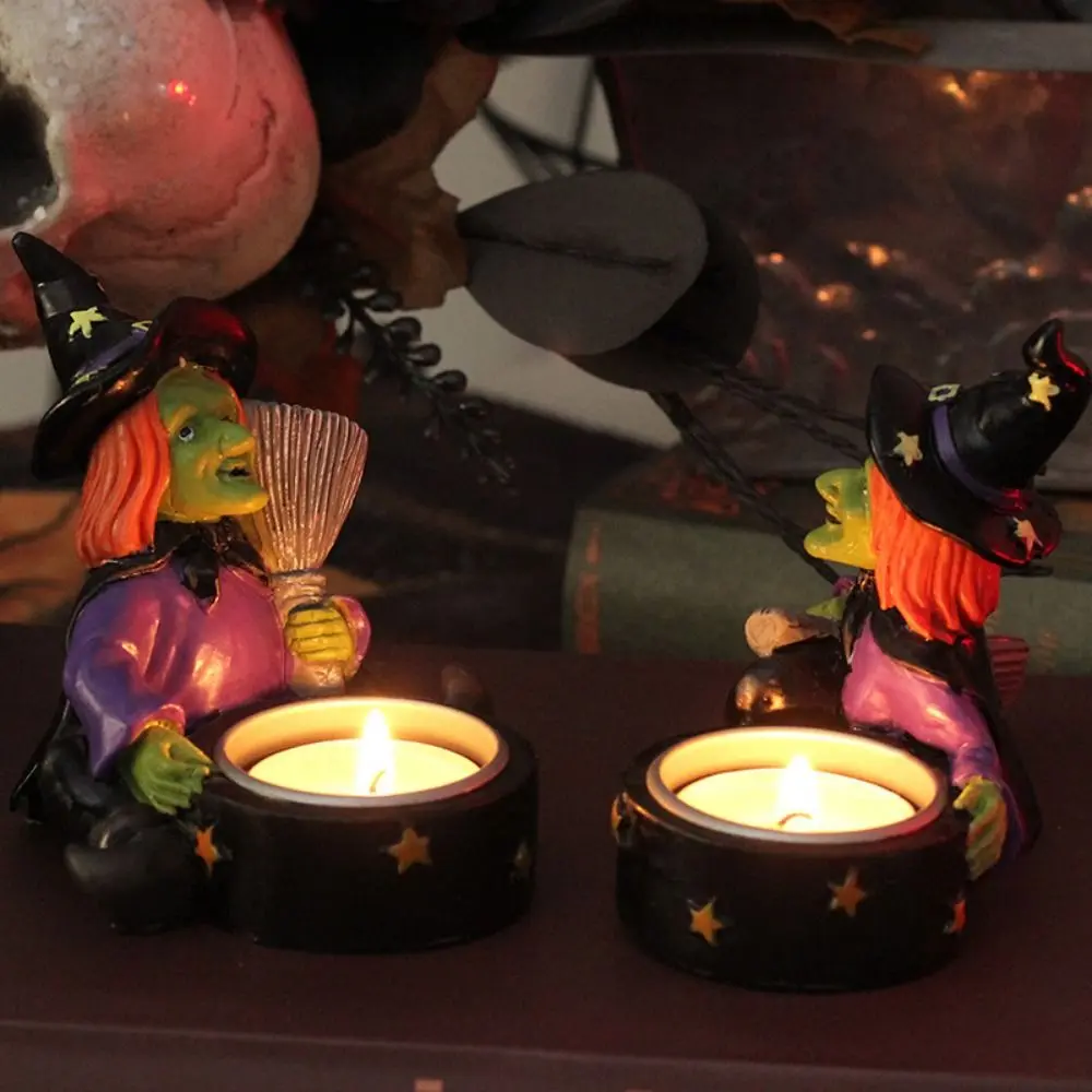 Funny Ins Halloween Skeleton Candlestick Cartoon Resin Craft Witch Candlestick Ornaments 3D Ghost Candle Holder Desktop
