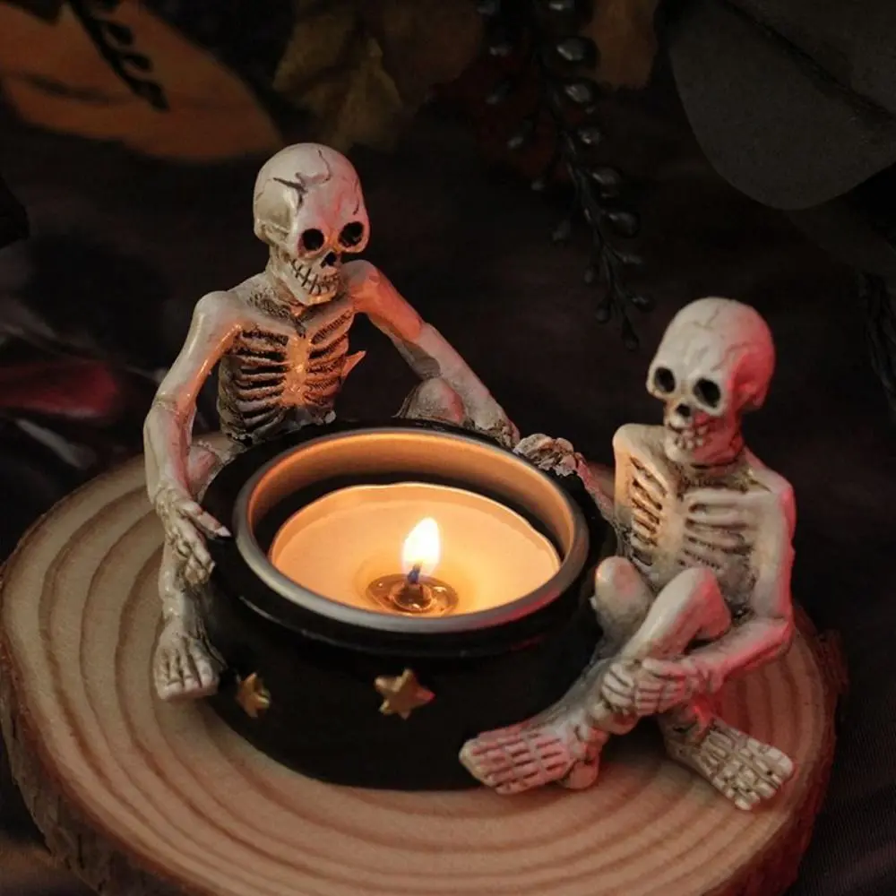 Funny Ins Halloween Skeleton Candlestick Cartoon Resin Craft Witch Candlestick Ornaments 3D Ghost Candle Holder Desktop