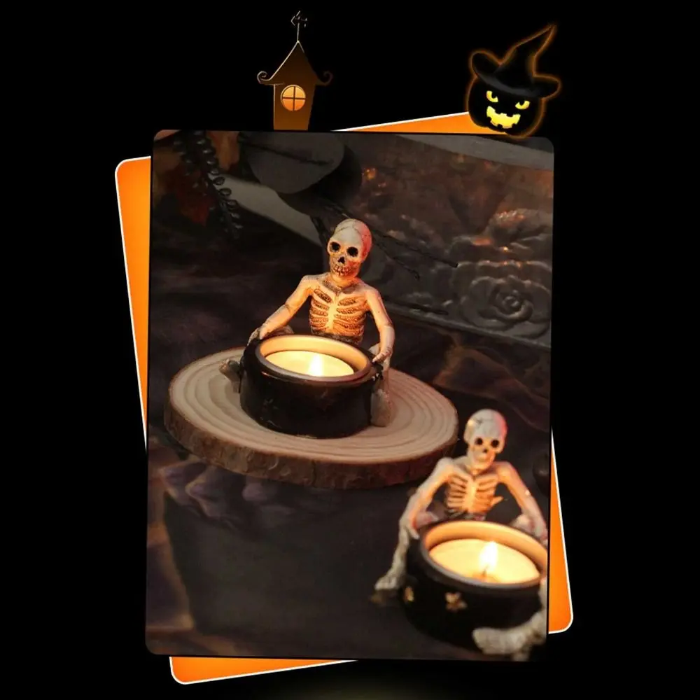 Funny Ins Halloween Skeleton Candlestick Cartoon Resin Craft Witch Candlestick Ornaments 3D Ghost Candle Holder Desktop
