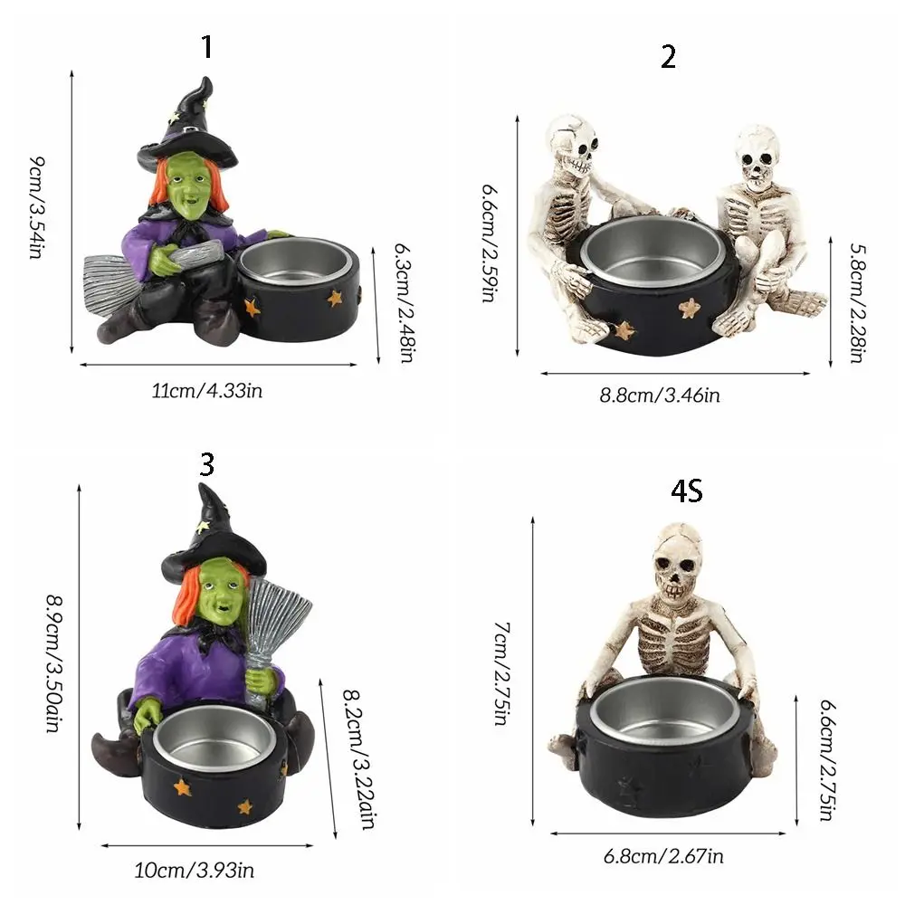Funny Ins Halloween Skeleton Candlestick Cartoon Resin Craft Witch Candlestick Ornaments 3D Ghost Candle Holder Desktop