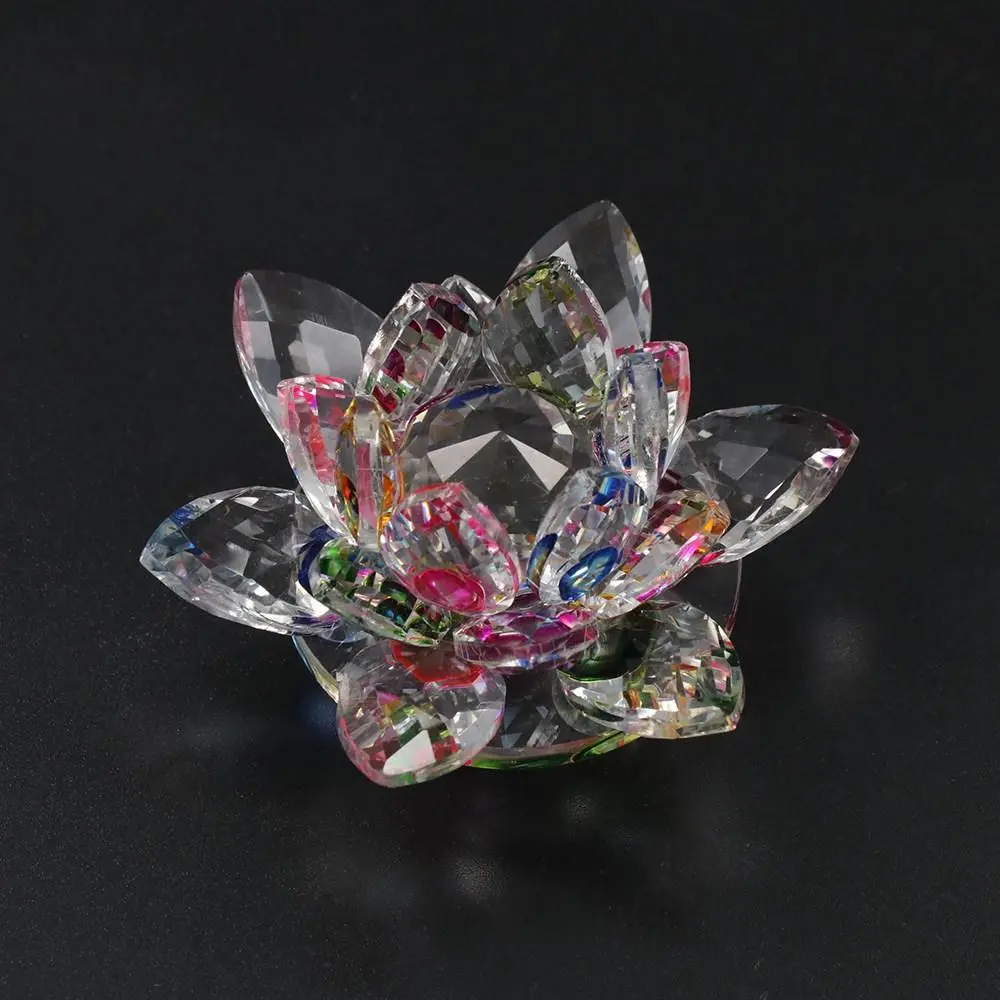 Hue Reflection Crystal Lotus Flower Anti-slip 3 Foots Glass Lotus Feng Shui Decor 3 Layers Sturdy Sun Catcher Ornaments Tabletop