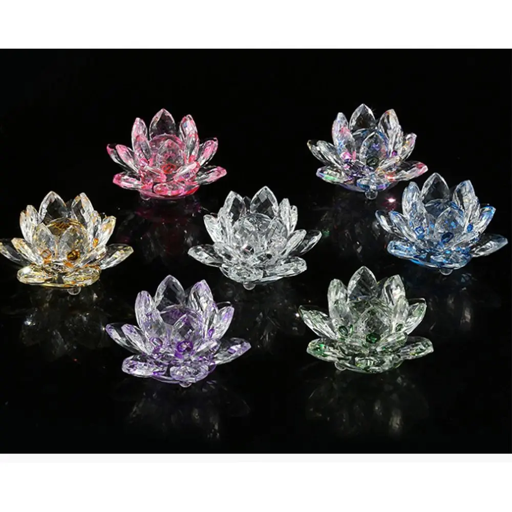 Hue Reflection Crystal Lotus Flower Anti-slip 3 Foots Glass Lotus Feng Shui Decor 3 Layers Sturdy Sun Catcher Ornaments Tabletop